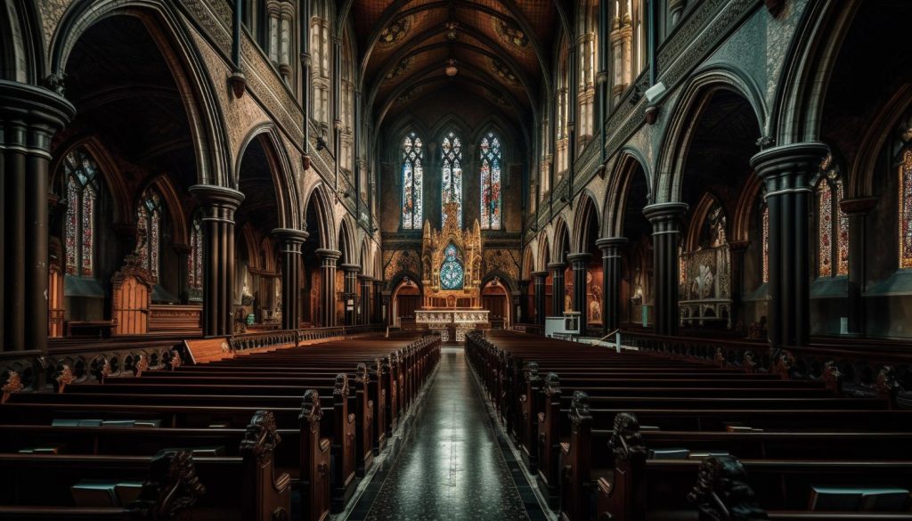 gothic-chapel-with-ancient-stained-glass-pews-generated-by-ai - Solfeggio Frequencies